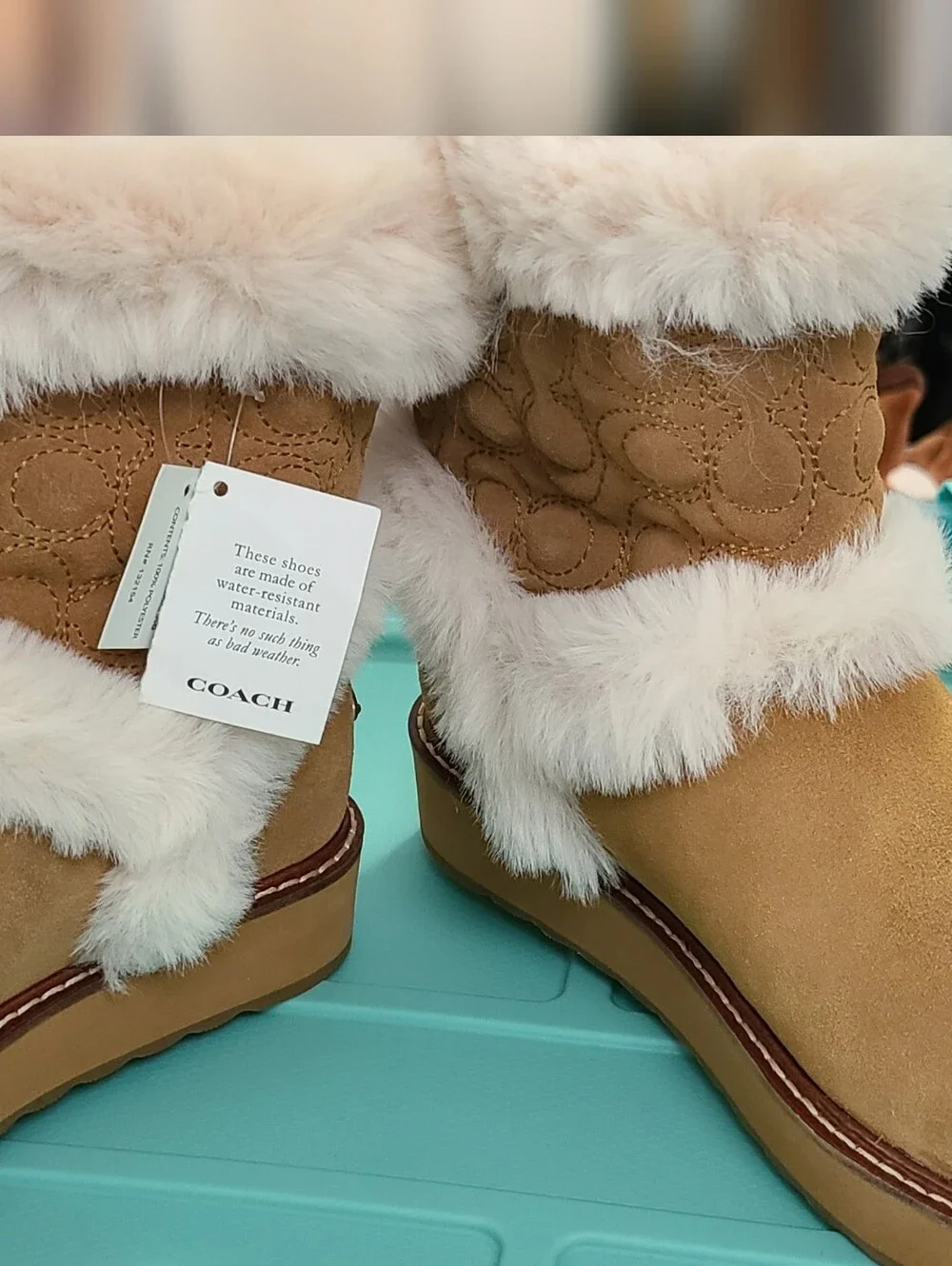 Coach☆ Authentic Izzie Signature Suede & Faux Sherling Fur trim Boots